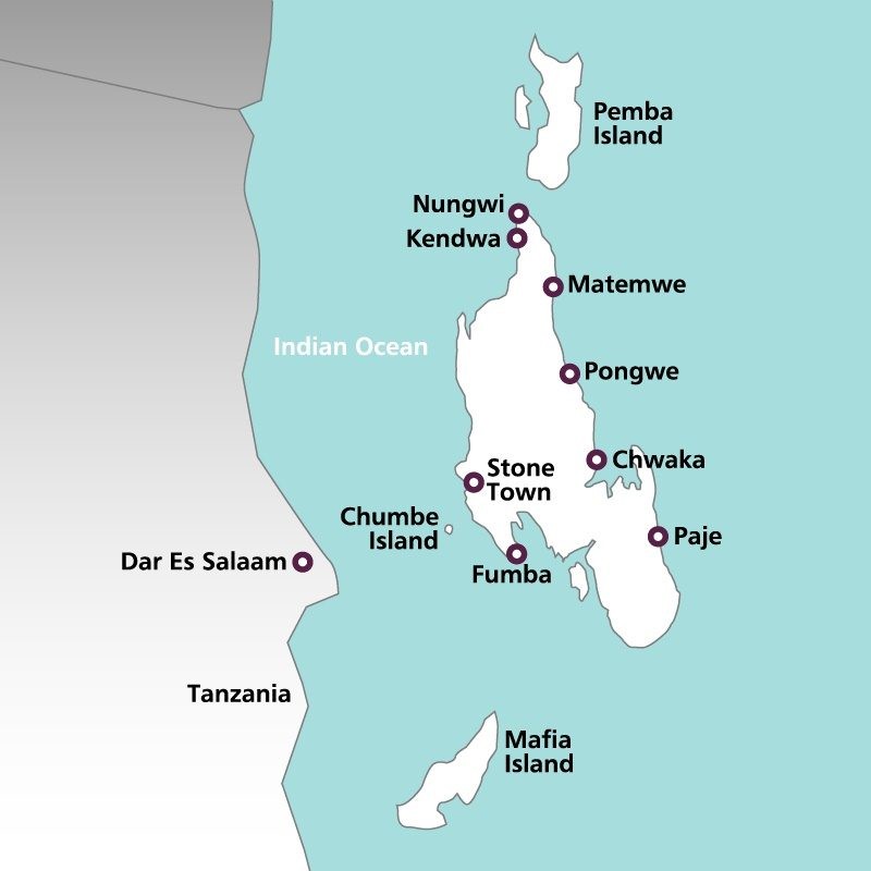 Karte von Sansibar, Mafia Island und Pemba Island vor der Küste von Sansibar